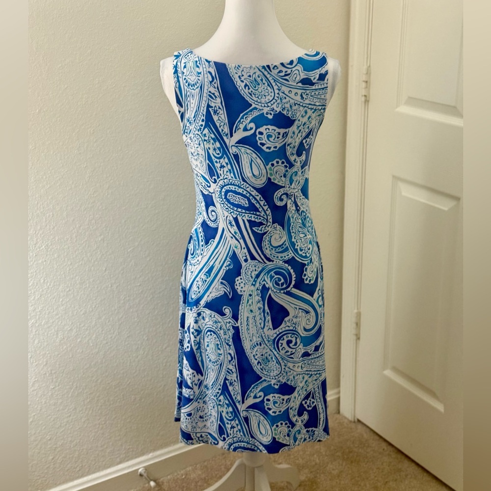 NWOT  Lauren Ralph Lauren Blue & White Paisley Petite Dress - SP - Picture 2 of 3